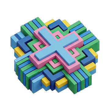 Abstract Geometric Sculpture with Interlocking Blocks