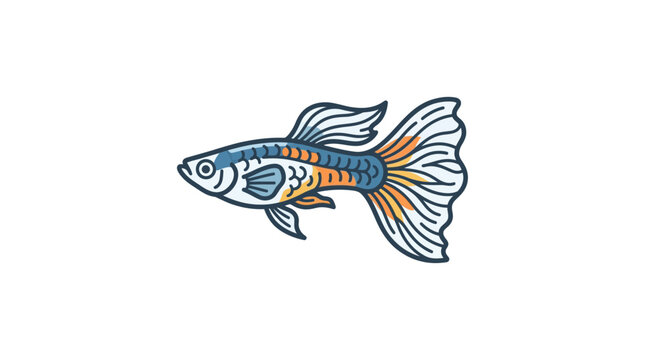 Blue and orange guppy fish illustration on white.