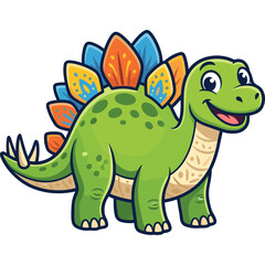 Fototapeta premium A cartoon dinosaur with a spiky back is standing and smiling