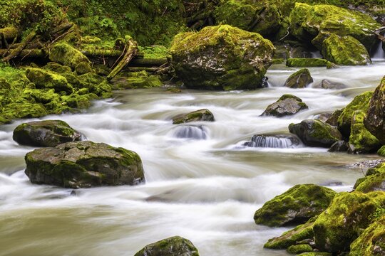 Breitach flows through stream bed with stones, stream, Schrattenkalk, Breitachklamm gorge, Oberstdorf, Allg&auml;u Alps, Bavaria, Germany