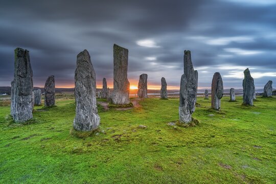 Callanish Standing Stones, sunrise, long exposure, Isle of Lewis, Outer Hebrides, Scotland, Great Britain
