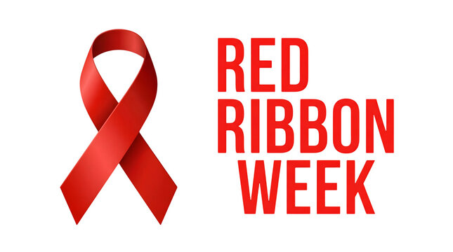 Red Ribbon Week Awareness Symbol on Black Background with Red Text and Loop Design Element