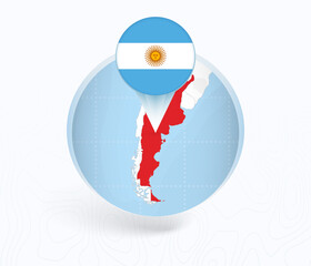 Obraz premium Argentina Map with Round Argentina Flag Pin Pointer on Circular Globe.