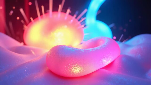 A fantastical creature with neon-colored tentacles and a glowing body in the depths of space.