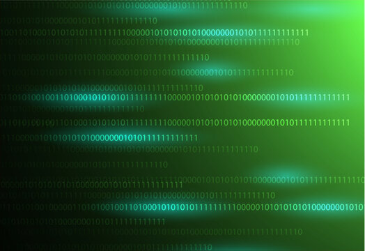 Abstract green binary code background with digital data stream and cybersecurity concept