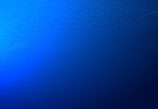 Abstract blue hexagon network background with wireframe waves and futuristic technology texture