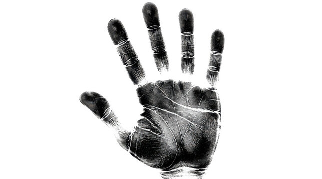 X ray of human hand with fingers spread against Transparent Background