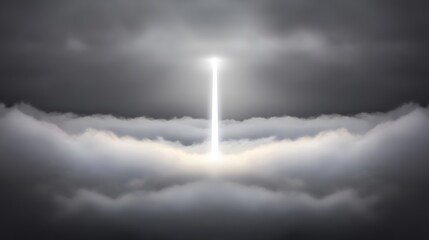 Obraz premium A solitary radiant beam pierces stormy clouds, illuminating the silent heavens