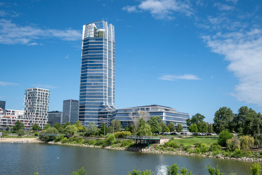 MOL Campus skyscraper viewed from below in Budapest Hungary