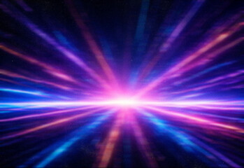 Futuristic space tunnel with colorful nebula lights and glowing starlit horizon for sci-fi backdrop © DesignSells