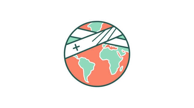 Earth globe bandaged with medical gauze, symbolizing global health crisis and recovery
