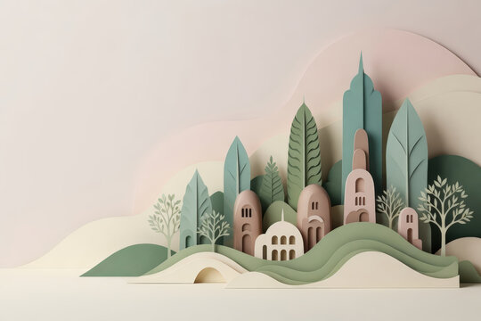 Illustrazione di citt&agrave; astratta in carta stratificata, design creativo