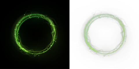 Obraz premium Green organic circular frame with soft glowing texture and natural eco design style on dark and light backgrounds. Vector nature ring, sustainable border and botanical energy effect.