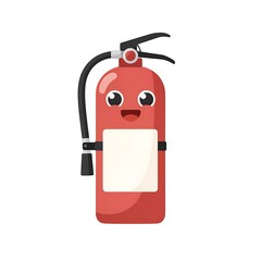 Naklejka premium Cute cartoon illustration of a smiling red fire hydrant with black hose.