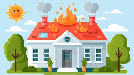 Fototapeta premium Hot summer weather overheating home roof under intense sun, heatwave climate impact, thermal stress on residential building, energy efficiency challenge and extreme temperature concept
