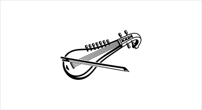 Illustration of a Sarangi musical instrument with a bow.