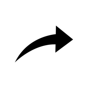 Curved right arrow black solid flat icon PNG on transparent background vector swoosh forward share direction symbol