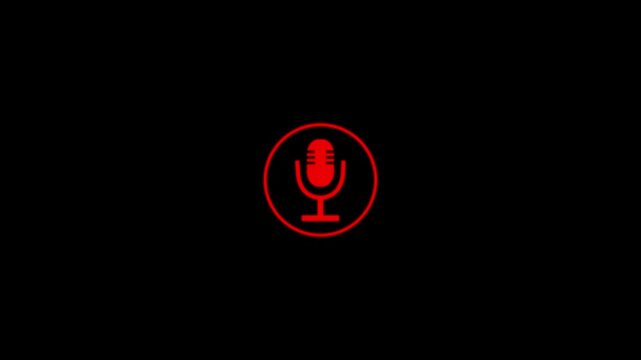 microphone Voice recording podcast mic microphone button icon. audio microphone icon animation.White audio waveform spectrum animation with microphone, sound recorder icon.4k abstract music sound.