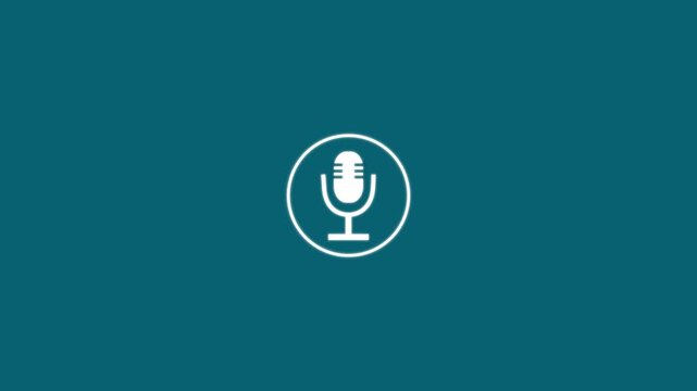 microphone Voice recording podcast mic microphone button icon. audio microphone icon animation.White audio waveform spectrum animation with microphone, sound recorder icon.4k abstract music sound.