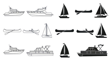 Watercraft icons including sailboats yachts and canoes © Maya