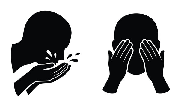 Black silhouette of people sneezing and covering face with hands Vector
