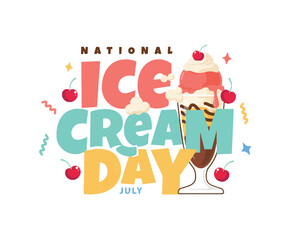 Fototapeta premium National Ice Cream Day Cartoon Vector Art, Colorful Ice Cream Cone Isolated on White Background 