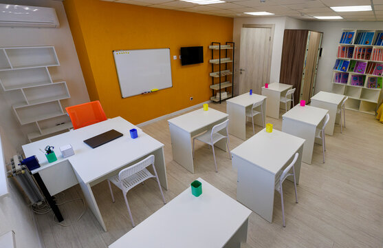 Modern classroom interior in a children&rsquo;s educational center, ready for learning and development.