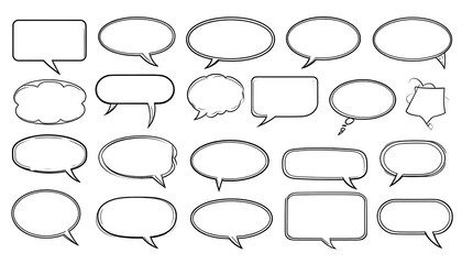 Fototapeta premium Collection of diverse speech bubble outlines, blank for text and communication, in various shapes and styles