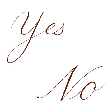 &ldquo;Yes&rdquo; and &ldquo;No&rdquo; in copperplate calligraphy. Handwritten. Transparent background.