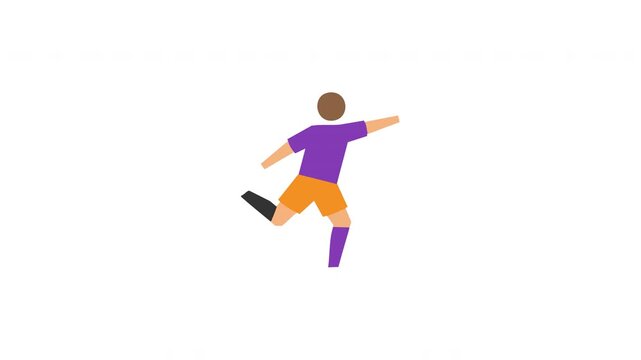 Flat vector illustration of a person kicking a soccer ball 4k