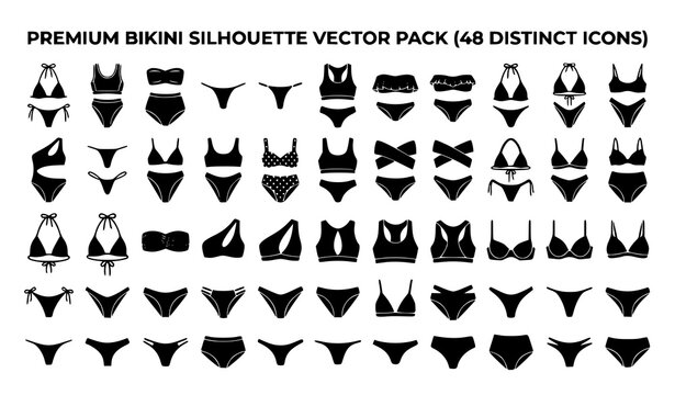Modern Bikini Silhouette Set Beach Swimwear Fashion Vector Collection