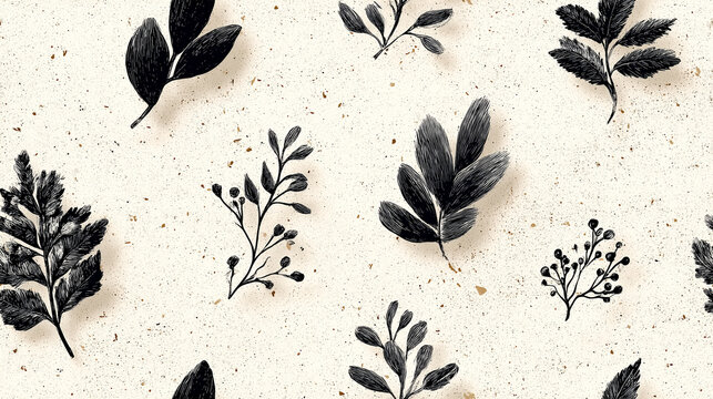 Seamless vintage botanical doodles with leaves and vines hand sketched in ink style on textured background create elegant and timeless pattern