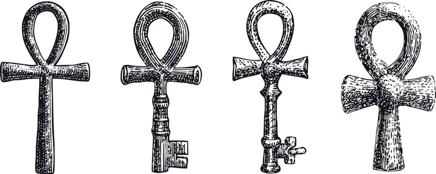 engraving ancient ankh and key symbols egyptian and vintage mystical cross designs