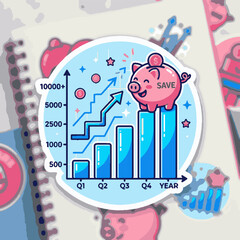 Obraz premium Cute Piggy Bank with Graph Illustrating Savings Growth.