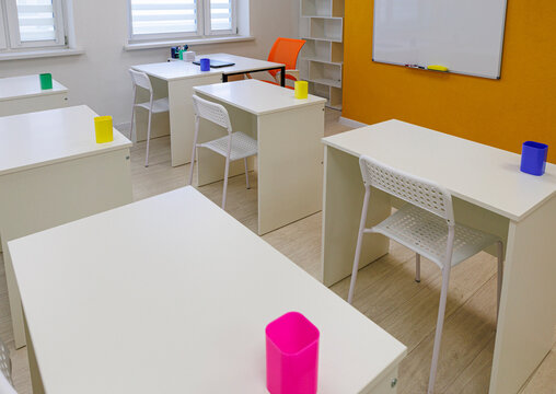 Modern classroom interior in a children&rsquo;s educational center, ready for learning and development.