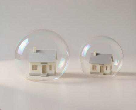 Houses Inside Soap Bubbles as a Housing Bubble Concept