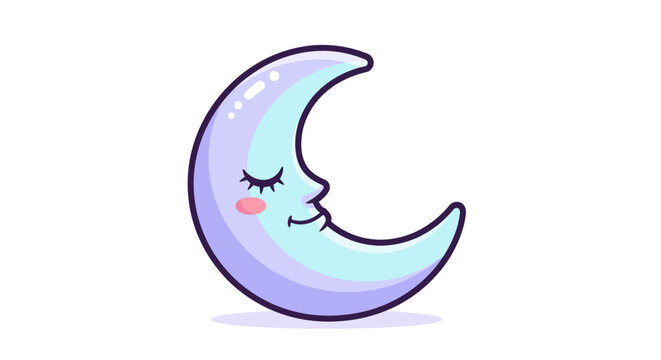 Cartoon crescent moon with smiling face isolated on white background