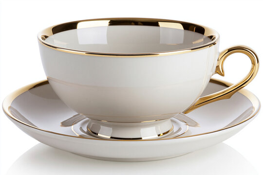 Empty Teacup and Saucer Isolated on White Background
