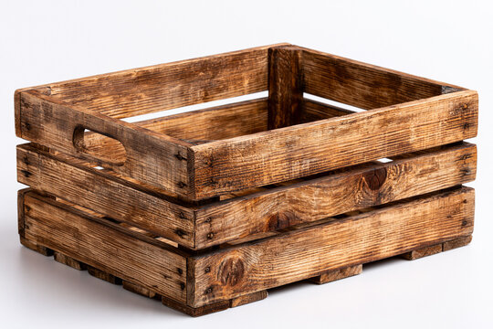 Empty Wooden Crate Isolated on White Background