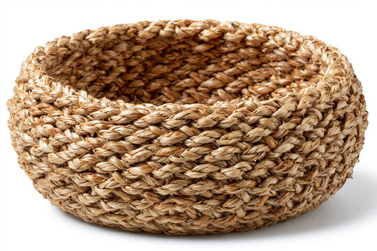 Empty Woven Basket Isolated on White Background