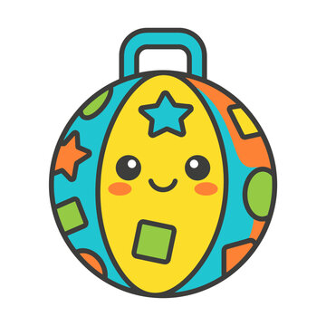 Cute colorful hopper ball with a smiling face icon