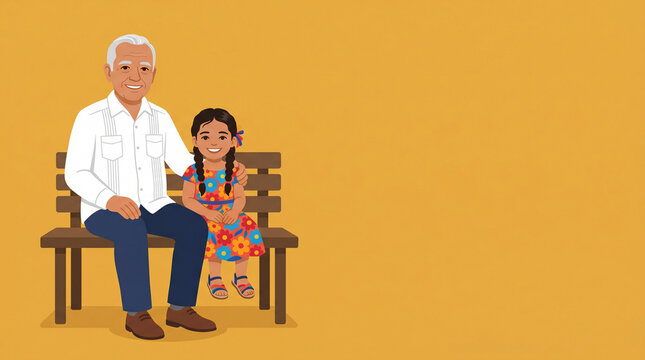 Happy Grandfather and Granddaughter Sitting Together on a Park Bench Smiling Warmly Showing Family Love and Intergenerational Connection Perfect for Concepts of Family Bonds and Childhood Joy