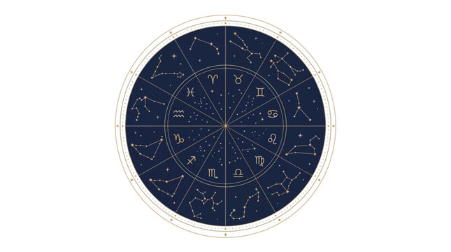 Zodiac Wheel with Astrological Signs and Constellations