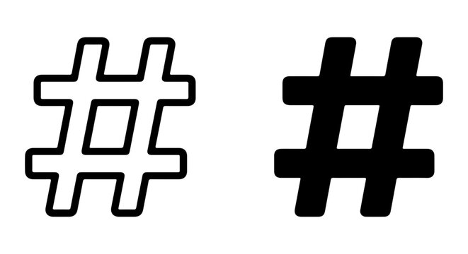Hashtag Symbol Vector Icons, Outline and Solid Black, Social Media and Internet Tag Graphics