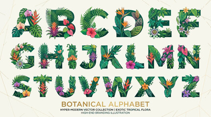 Botanical Alphabet Exotic Tropical Floral Letters for Creative Design Projects © Simon