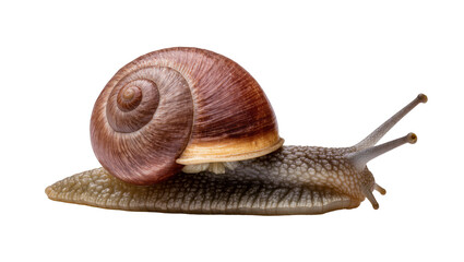 Brown spiral shell snail with textured body, isolated on transparent background © Marta