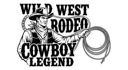 Obraz premium Wild west rodeo cowboy legend holding a lasso