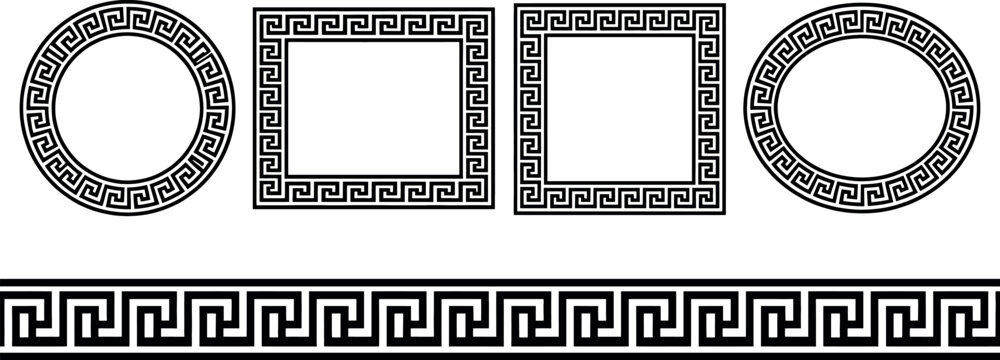 Greek key pattern frames and border set, meander ornament, vector illustration
