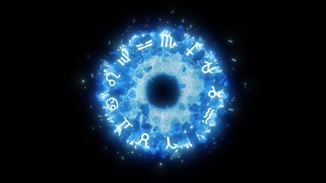 Blue Magical Zodiac Rune Ring Explosion with Alpha Channel