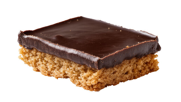 Square chocolate fudge brownie with crunchy peanut butter base, isolated on transparent background